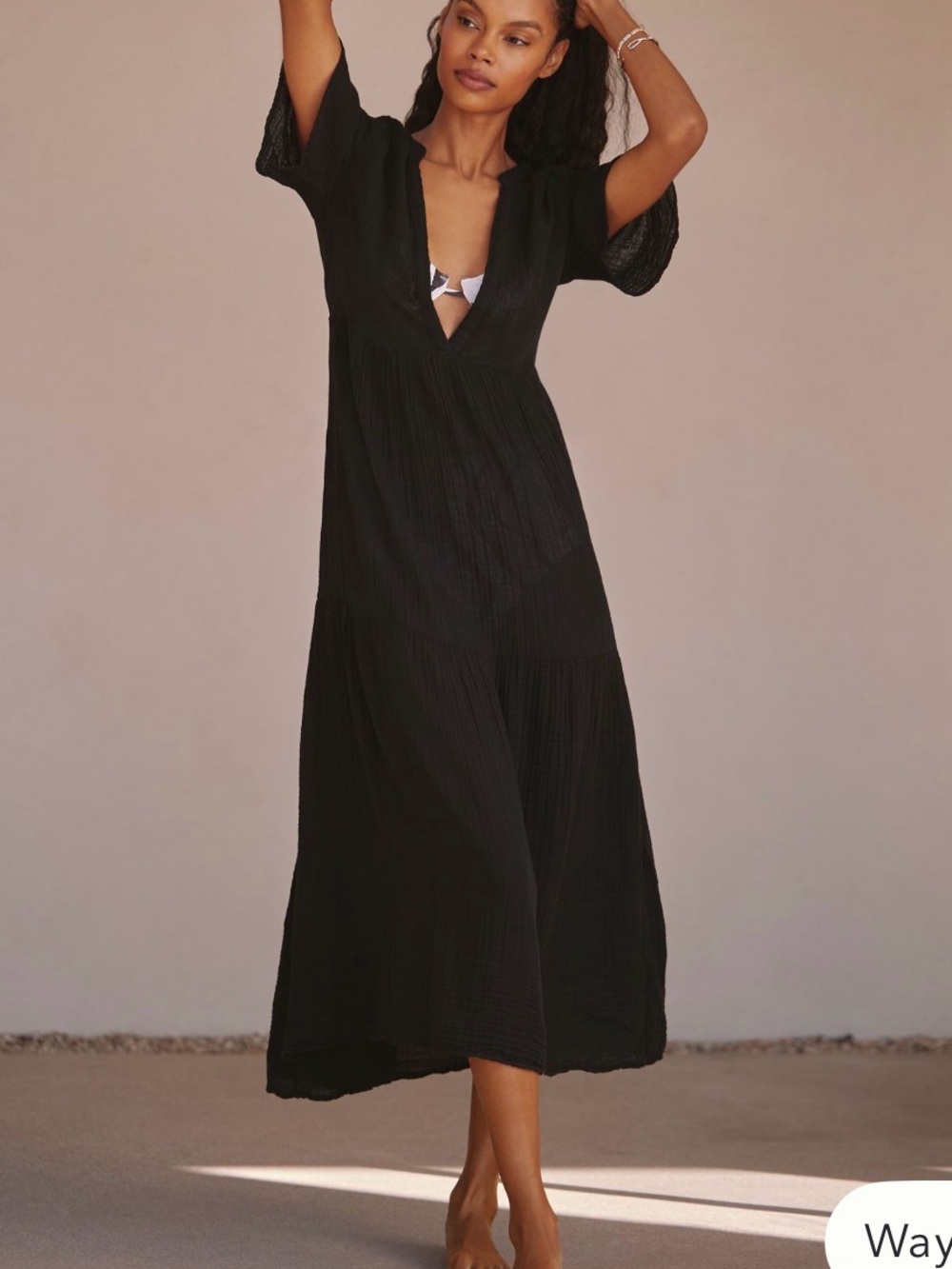 Anthropologie Black Textured V-Neck Midi Coverup